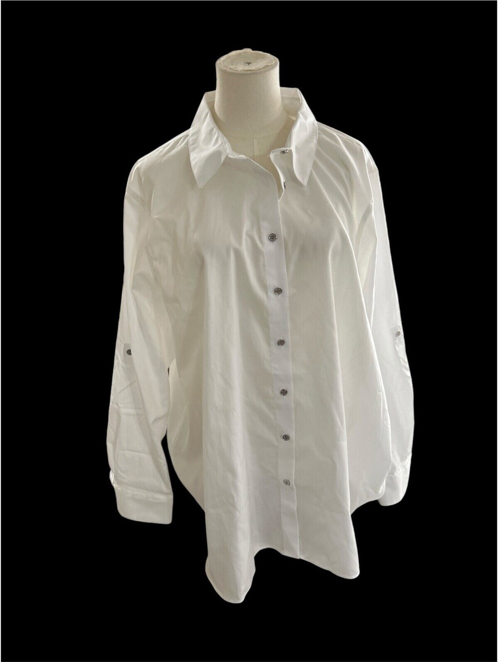 Calvin Klein Women’s Dress Shirt 1X White Button-Up W5TA0580 Modern Essentials B